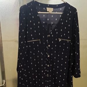 Women's Navy Blouse with White Pattern